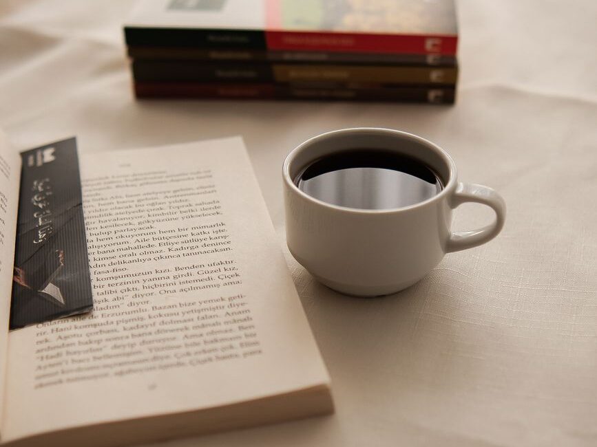 cozy reading scene with coffee and books